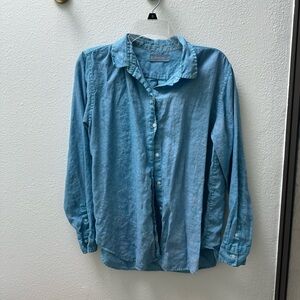 Blue Linen Button-Up Shirt